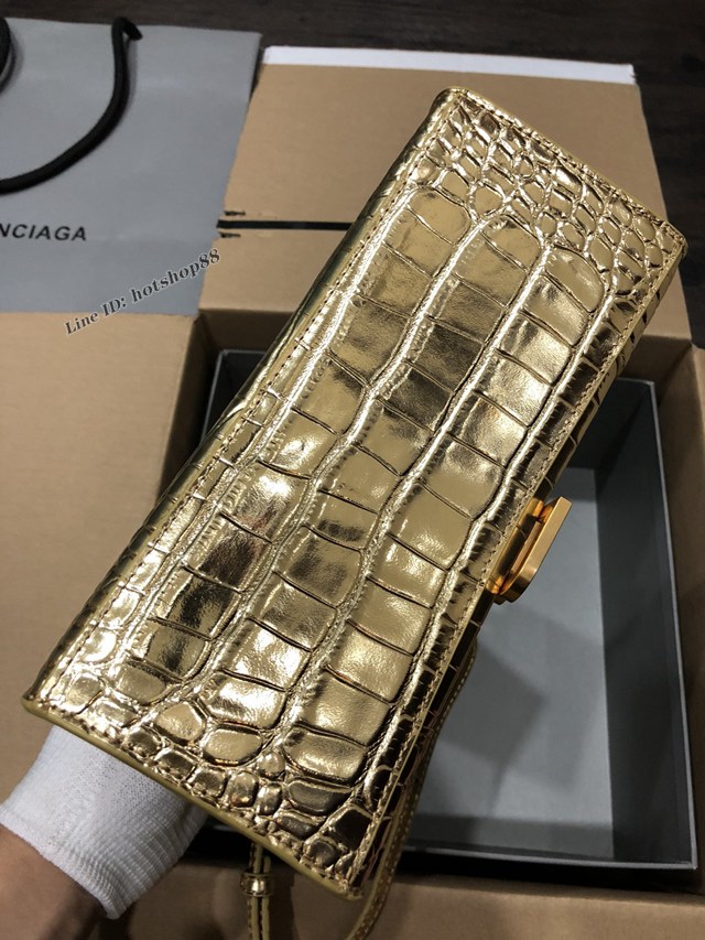 Balenciaga專櫃爆款大號手提女包 巴黎世家升級版鱷魚金色金扣Hourglass沙漏包 fyj1656